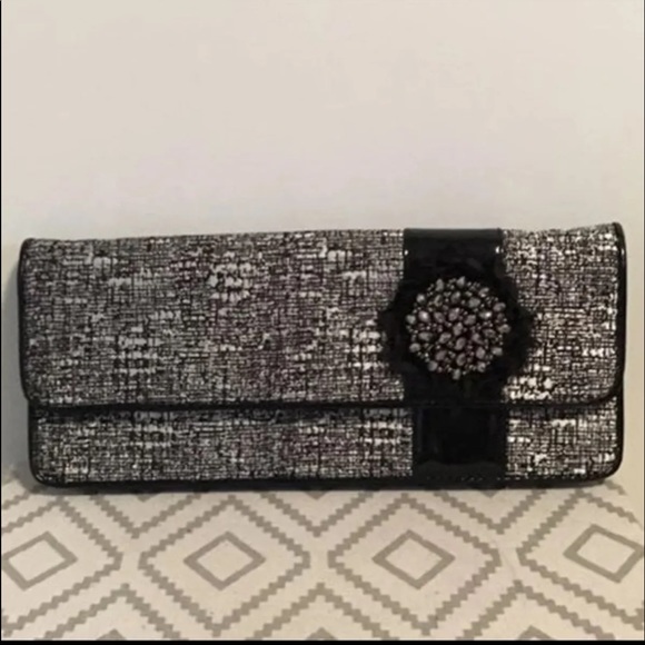 J.Renee Handbags - J Renee black silver beaded clutch purse